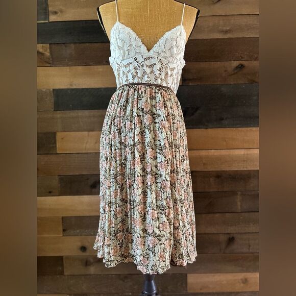 Worthington Chiffon Pleated Brown Layered Floral Midi Skirt Elastic Waist XL - Picture 3 of 11